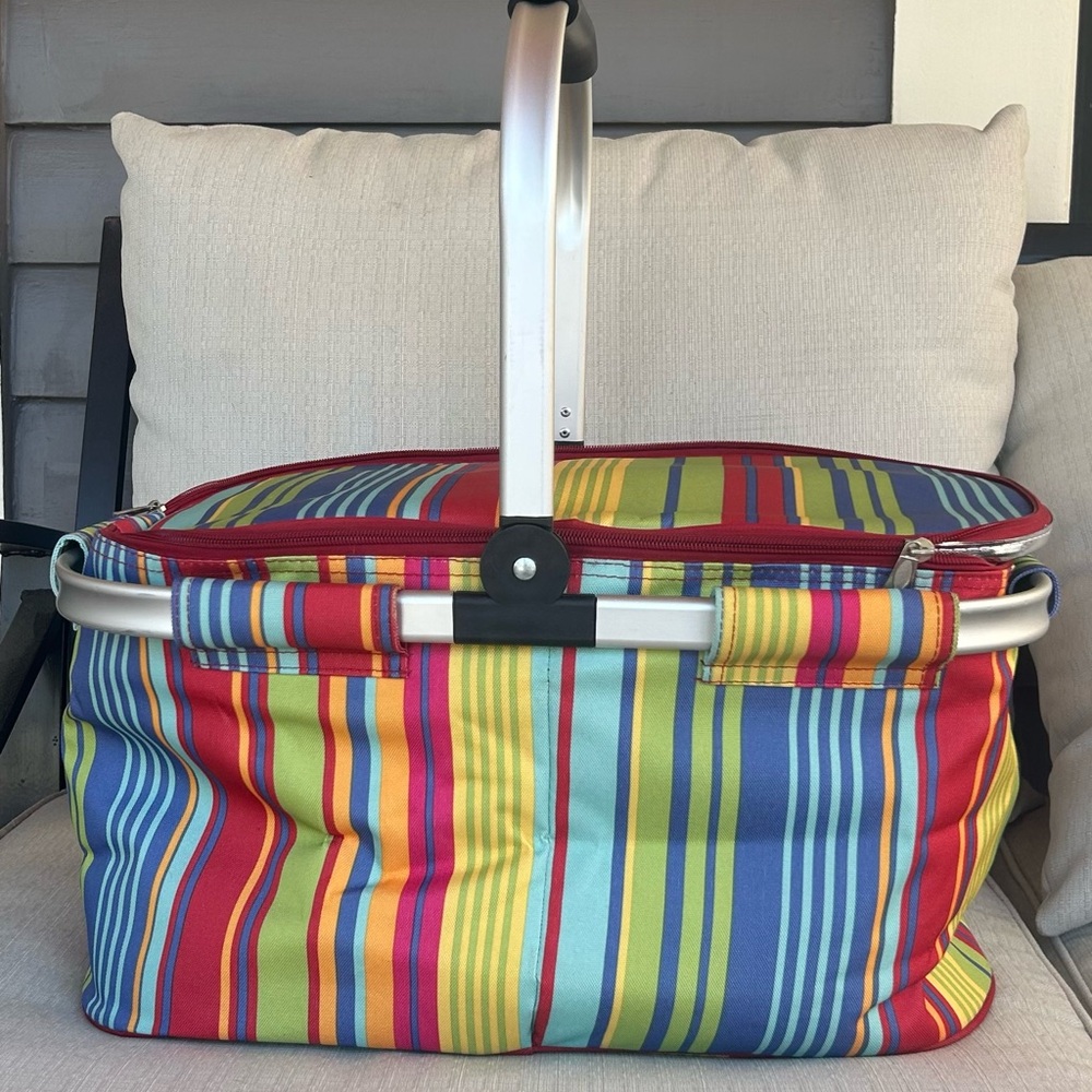 Mulit-colored Striped Insulated Tote with Silver Lining